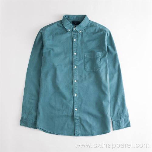 Men's Green Pocket Long Sleeve Cotton Twill Shirt